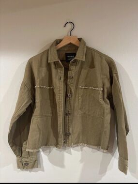 Cotton On Denim crop khaki green jacket size 6